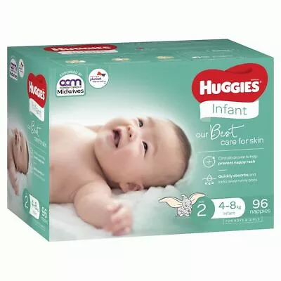 Huggies Ultimate Nappy Infant Jumbo 96 Nappies Size 2 (4-8kg) Pack (jumbo) Ult I • $58