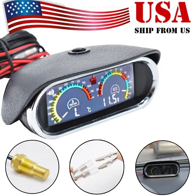 Digital Voltmeter Water Temp Temperature Gauge LCD Alarm W Sensor 1/8Universal & • $14.39