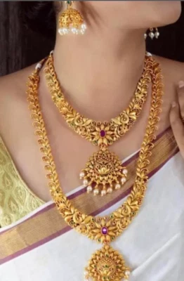$32.70 • Buy South Indian Style Red CZ Gold Plated Choker Long Necklace Jhumka Earrings Set