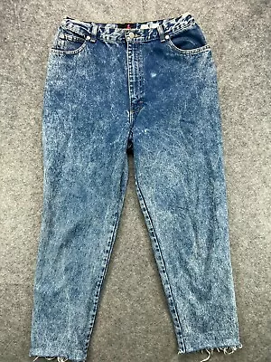 Vintage Sasson High Waist Acid Wash Mom Jeans Womens 16 Blue Denim Taper Raw Hem • $24.89