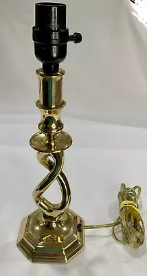 Vintage 13” Table Lamp Gold Brass  Open Barley Twist MCM Tested/Works • $39.75