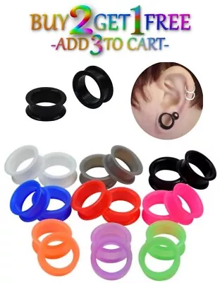 Pair 12G-1  SILICONE DOUBLE FLAT FLARE TUNNELS Gauges Thin Flesh Soft Plugs 1005 • $9.95