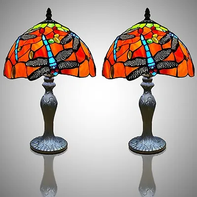 £115 • Buy Multicolour Unique Pair Of Table Lamps 10 Inch Lampshade Dragonfly Art 40 Watts
