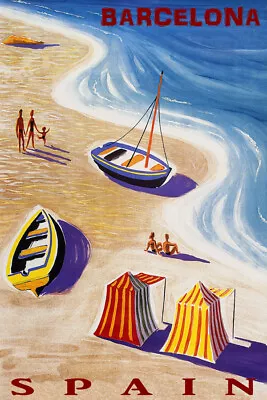 Barcelona Spain Beach Family Fun Sea Summer Travel Vintage Poster Repro FREE S/H • $17.90