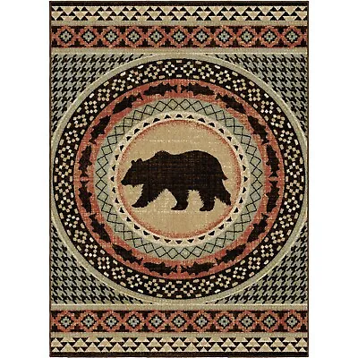 Asheville Round Area Rug Lodge Cabin Bear Paw Fish Beige *FREE SHIPPING* • $39.99