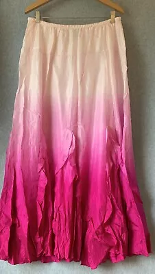 Karen Kane Size L Silk Skirt Maxi Long Pink Ombre Ruffle Coquet Stretch Waist • $36