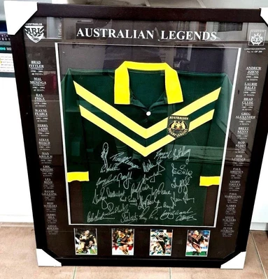 $500 • Buy Australian Legends Signed & Framed Rugby League Jersey - Blazed In Glory