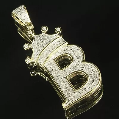 3CtRound Lab Created Diamond Initial B King Crown Pendant 14k Yellow Gold Plated • $160.99