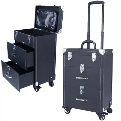 Large Makeup Trolley Case Beauty Vanity Hairdressing Case On Wheels With Drawers • £59.95