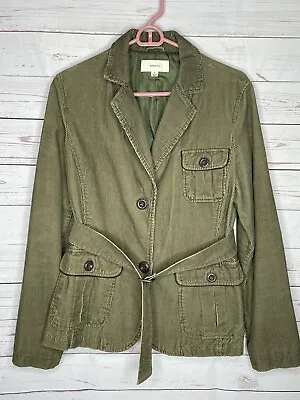 Corduroy Jacket Womens Small Olive Green Belted Fitted Coat Cotton Button Merona • $3.25