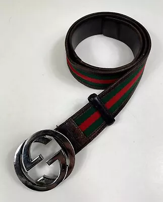 Gucci Web Green/Red Stripe GG Interlocking Leather Men Belt Size 95/38 • $199