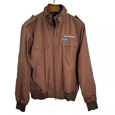 Live Mechanics VTG Moto Jacket Well Established Brown Striped Windbreaker 2XL • $33.99