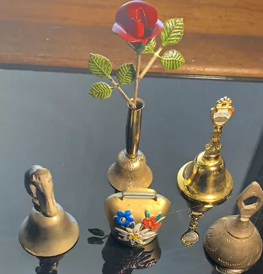 Vintage Brass Bells Lot Of 5 Swiss Japan Taiwan And Other. Nice Shape/patina • $20