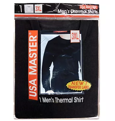 Men's Thermal Shirt Underwear Top Waffle Warm Knit BLACK Crew Neck 3XL • $12.75