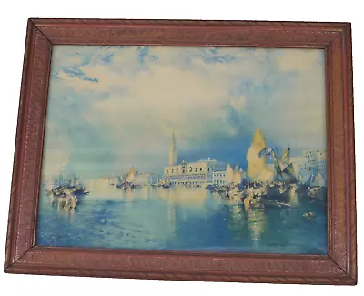 Antique Thomas Moran 1912 COLOR Litho Print Arsenal On The Mediterranean Framed • $50