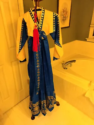 Pre-owned Korean Traditional Clothing Women's Dress Hanbok Blue Yellow & Tassel • $99.99