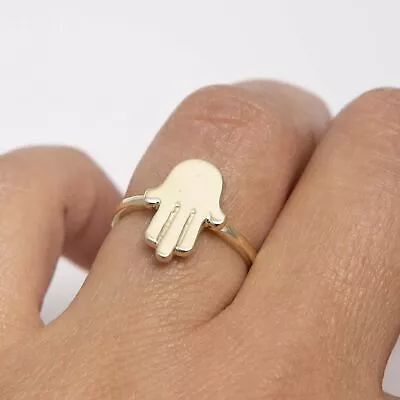 Shiny Hamsa Ring Real 10K Yellow Gold Size 6 • £179.15