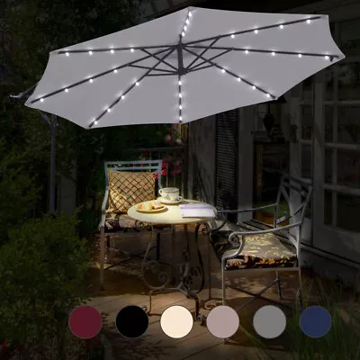 3m LED Solar Cantilever Parasol Garden Patio Banana Umbrella Sun Shade Canopy • £118.99