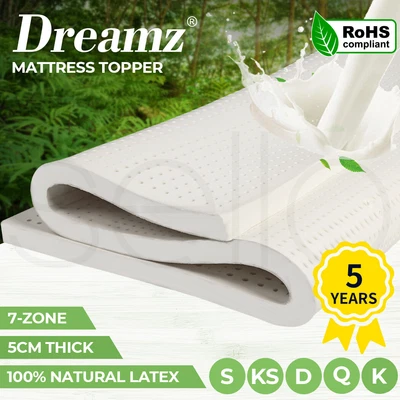$209.99 • Buy DreamZ Latex Mattress Topper All Size Natural 7 Zone Bedding Removable Cover 5cm