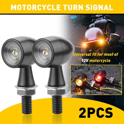 2PC Chrome Motorcycle LED Bullet Mini Turn Signals Brake Light Blinker Amber+Red • $14.24