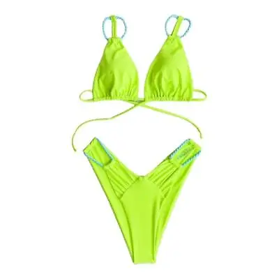 2Pcs Straps Swimsuit Triangle-Bikini Top Hollow String Swimwear Unique-Bikini • £12.32