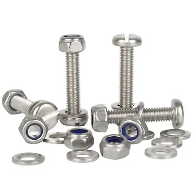 £6.64 • Buy M4 M5 M6 Slotted Pan Head Machine Screws Nyloc Nuts & Washers A2 Stainless Steel