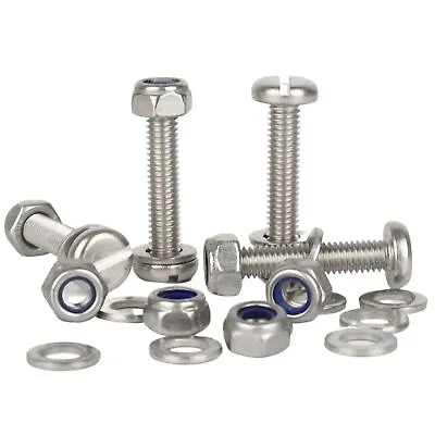 M4 M5 M6 Slotted Pan Head Machine Screws Nyloc Nuts & Washers A2 Stainless Steel • £5.25