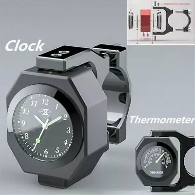 Aluminum Motorcycle Handlebar Watch Thermometer Time Clock Temp Night View Black • $30.39