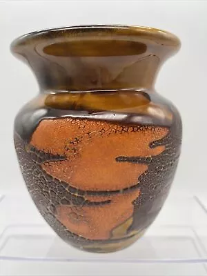 Vtg Royal Haeger Earth Wrap Pottery Lava Glaze Brown Orange Vase 5 1/2” 70’s MCM • $29