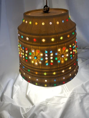 $49.95 • Buy Vintage Working Lawnware Hanging Lamp MCM Camping RV Swag Light Flower Pot Beads