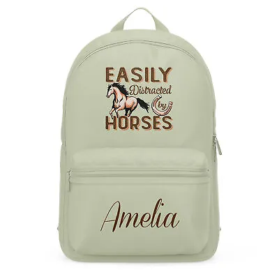 Personalised Easily Distracted By Horses Mini Backpack Back To School Bag Girls • £19.99
