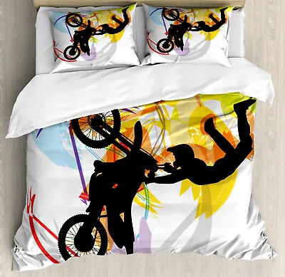 Extreme Sports Duvet Cover Set With Pillow Shams Motocross Rider Print • $69.99