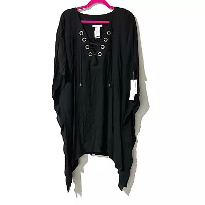 LA BLANCA Capri Dress Lace Up Beach Cover Up Black Caftan Women’s Size 2X NWT • $29