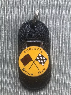 Vintage Leather Car Keychain Vintage Key Ring Corvette Sting Ray Yellow NOS • $27