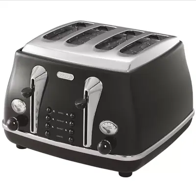 Delonghi Icona Classic 4 Slice Toaster Non-slip Progressive Browning Black • $179.49