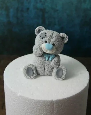 £18.99 • Buy Edible Handmade Grey Teddy Bear Birthday / Baptism / Baby Shower Cake Topper