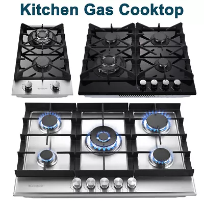 Kitchen Gas Cooktop 2-5 Burners NG/LPG Stainless Steel Tempered Glass Countertop • $74.99