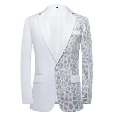 Men Glitter Sequin Suit Jackets One Button Lapel Blazer Dinner Prom Wedding Slim • $57.94