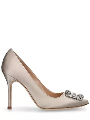 Manolo Blahnik Hangisi Light Gray Satin 105mm Pumps New SS24 • $839