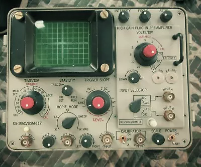 Vintage AN/USM-117 Oscilloscope US Navy W/Manual Power Cord And Probe. Tested!! • $95