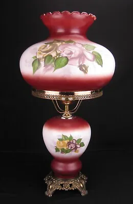 Large Vintage Accurate Casting Hurricane Lamp W/ Hand-Painted Roses Floral Motif • $99.99