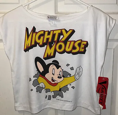 Vintage 1985 Mighty Mouse T Shirt Halter Top Size Large Two Sided NWT Midriff T • $99.97