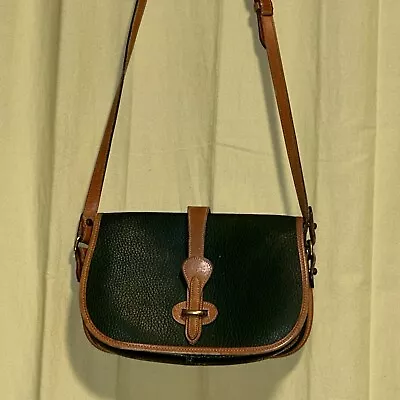 Vintage Dooney & Bourke Green And Brown All Weather Leather Flap Crossbody Bag • $35