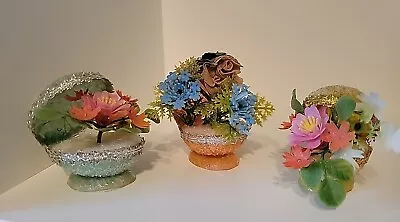 Vtg Sugar Easter Eggs Decorative Faux Flowers Vtg Handmade Granny Core Kitsch • $24.89