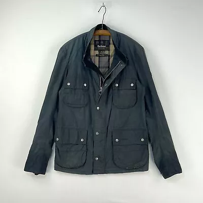 Barbour International Mann Wax Jacket Mens Large Blue Lightweight Biker Coat • $85.79