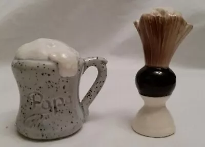 Vintage Arcadia Miniature Shaving Cream In Mug And Brush Salt And Pepper Shakers • $69.77