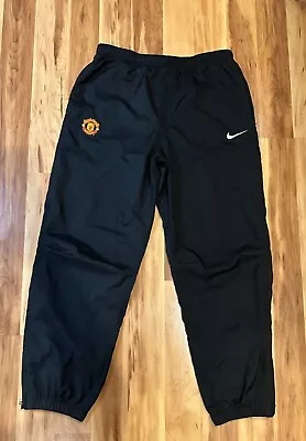 Vintage NIKE Manchester United Mens Black Soccer Mesh Lined Track Pants LG HTF • $48