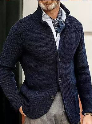 Men's Long Sleeve  Sweater Stand Collar Cardigan Coat Bar Party Tops New • $35.99