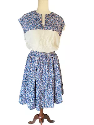 Blue Floral Square Swing Dance Skirt Set Large Vintage 50s Circle Rockabilly • £16.40