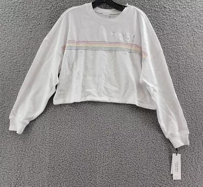 Calvin Klein Performance Pride Embroidered Cropped Sweatshirt Women's M White~ • $24.75